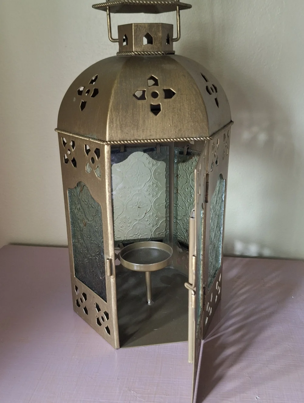 PartyLite brushed bronze Tranquil Light lantern with votive candle cup